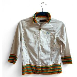 COOGI Vintage Y2K Logo Full Zip 3/4 Sleeve White Rainbow Striped Track Jacket